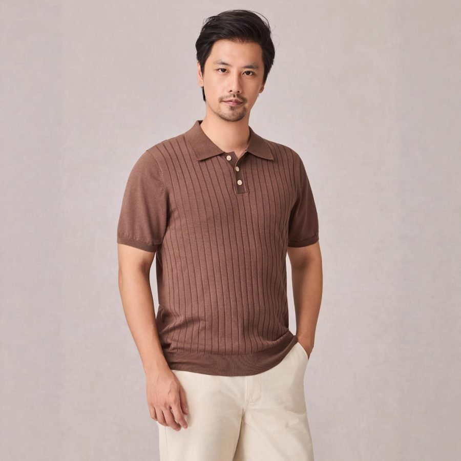 Knitted Polo Shirt Men's Stretch Short Sleeve Lapel Knitwear