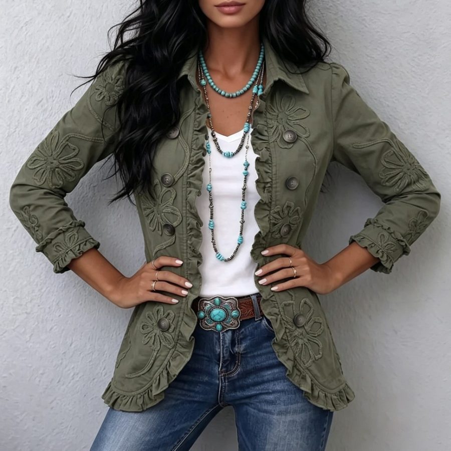 Ruffled Jacket Solid Color Pleated Lapel Blazer Women's Fashion Casual Printed Suit Jacket Office Wear Clothing