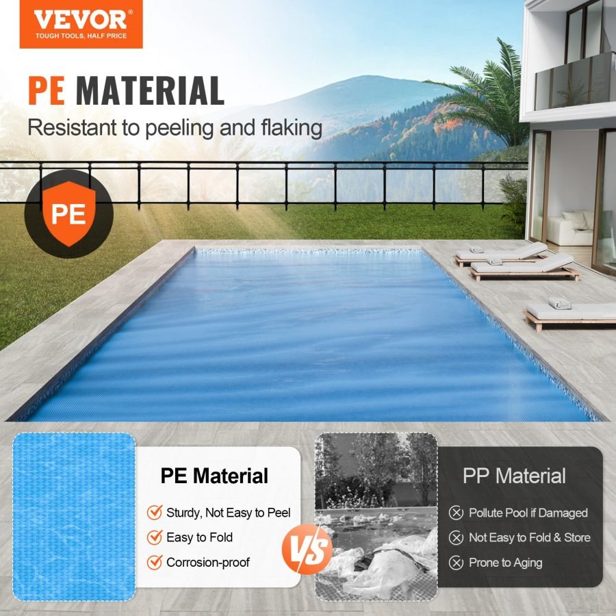 Solar Pool Cover, 32 X 16 Ft Rectangle Solar Blanket For Pools, Inground Above Ground Swimming Pool Solar Cover, 16 Mil Solar Covers Blue