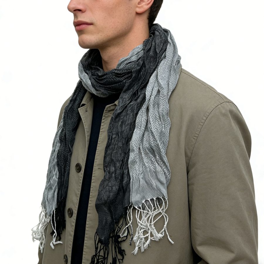 2pcs Grey Winter Jacquard Polyester Long Scarf,vacation,daily Life,evening Party,Office Appropriate Subtlety For Women Men,for Casual Outfits