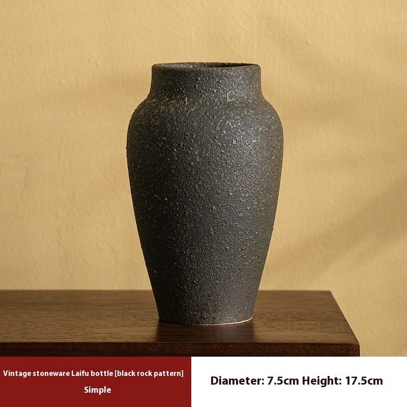 Jingdezhen Retro Black Stoneware Handmade Ceramic Vase Hydroponic Flower Decoration
