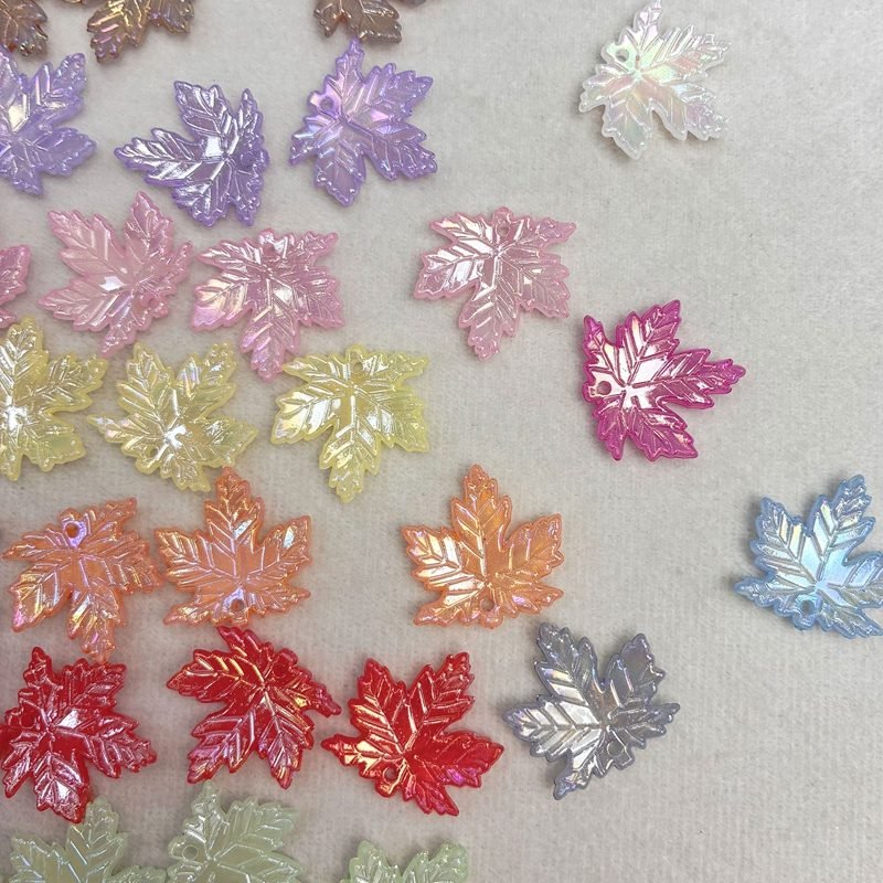 AB Plated Acrylic Maple Leaf Charms, Top-Hole Veined Leaf Pendants With Iridescent Finish For DIY Hanfu Hairpins, Earrings & Necklace Drops.