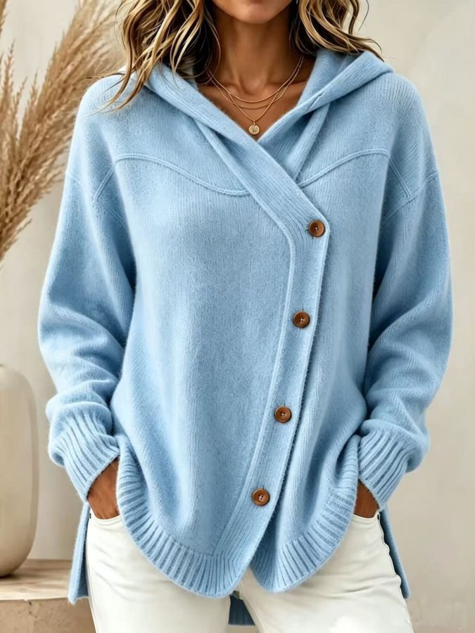 2026 European And American Autumn And Winter New Women's Sweater Casual Loose Button Long Sleeved Women's Hooded Knitted Cardigan