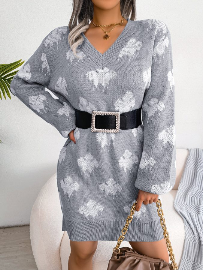 Women's Color-Blocked Cloud Lantern Sleeve Knitted Slip Dress