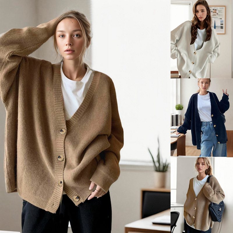 V-neck Coat Solid Color Vertical Stripes Autumn And Winter