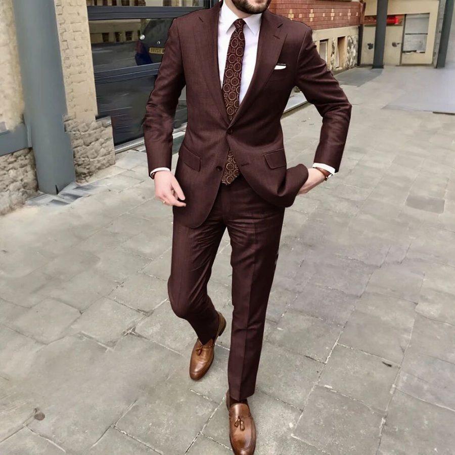 Men's Slim Fit Business Dress Two Button Set
