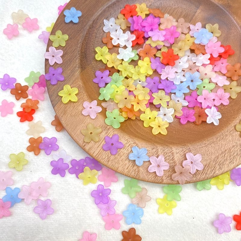 Matte Translucent Mini 5-Petal Flower Bases, Textured Acrylic Center-Drilled Spacers For DIY Vintage Hair Sticks & Dangle Earrings.