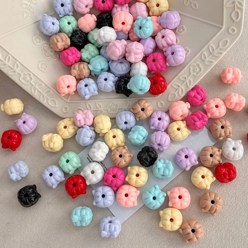 Solid Color Acrylic Pumpkin Bow Beads, Matte Ribbed Charms With Vertical Hole For DIY Jewelry Making, Bracelets, Necklaces & Keychains, Mixed Pastel & Bright Colors