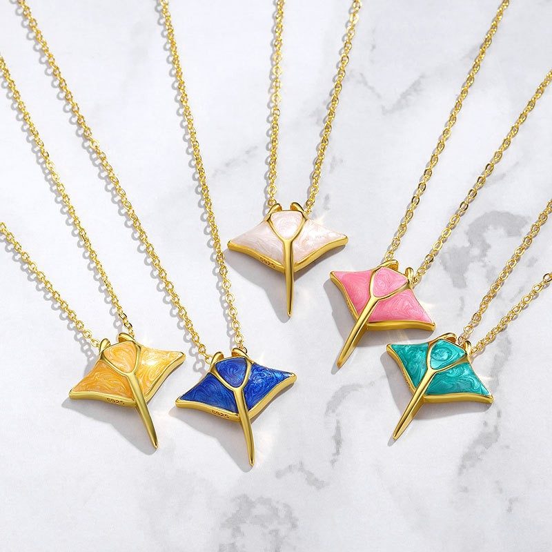 Women's Nautical Style Manta Ray Pendant Necklace Ocean Inspired Marine Life Jewelry Gift