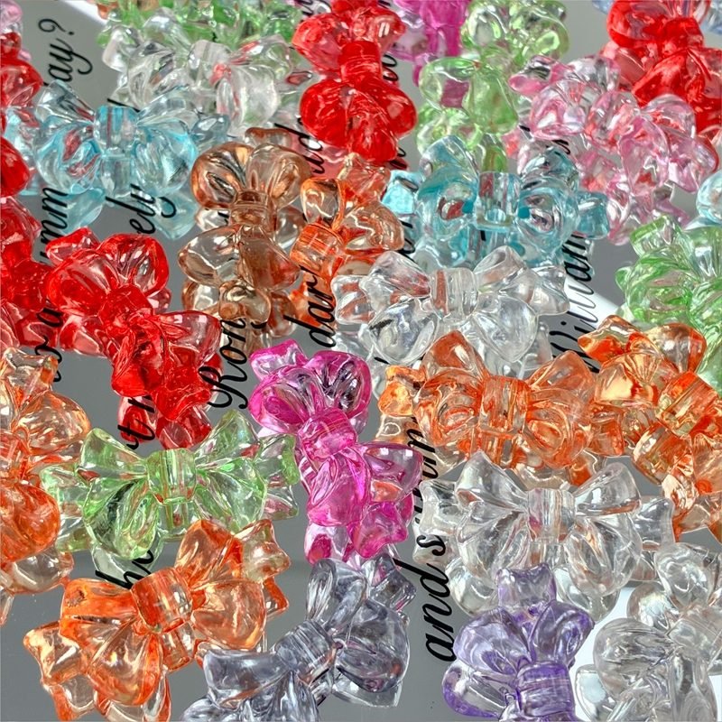 Clear Acrylic Bow Beads, Transparent Ribbon Charms With Vertical Hole For DIY Jewelry Making, Bracelets, Necklaces & Keychains, Mixed Candy Colors