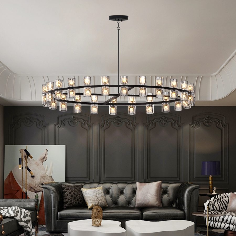 L005030-D48-P48B W1340P31077948 Inches Luxury Chandeliers Crystal Living Room Decorative Lights Simple Modern Dining Room LED Lighting,for Home Decor Bulbs Included Black