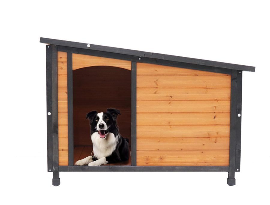 46 Dog House Outdoor & Indoor  Wooden Dog Kennel For Winter With Raised Feet Weatherproof For Large Dogs Gold Red And Black PVC Waterproof Roof L