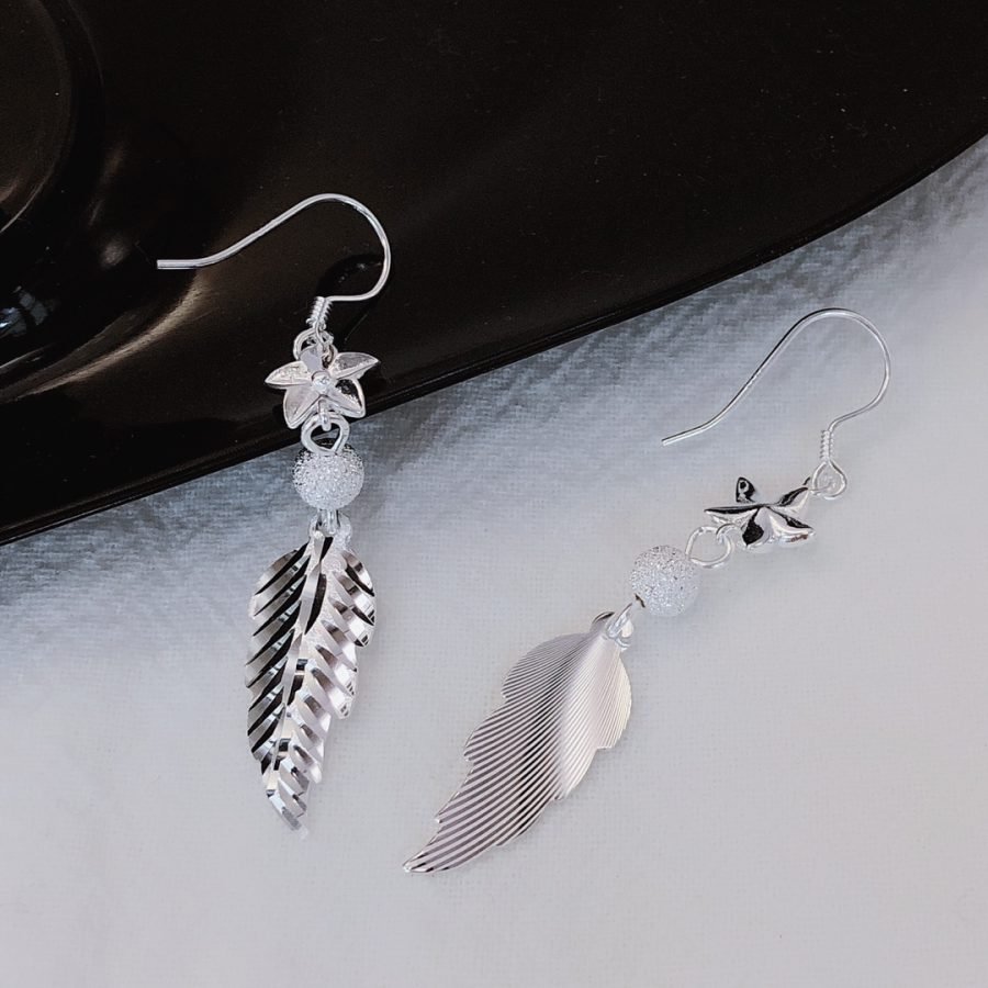 1pcs 999 Sterling Silver Star Feather Hook Earrings, Bohemian Trendy Style, Ideal For Birthday Gifts