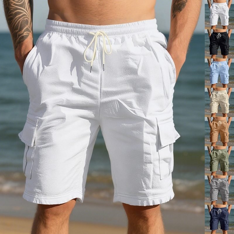 Men's Air-permeable Beachwear Linen Loose Multi-pocket Casual Shorts