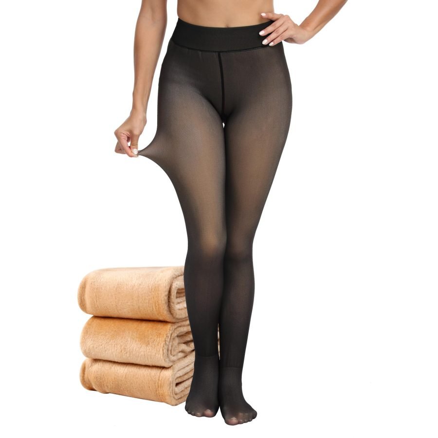 Women's Plus Size Fake Transparent Black Transparent Leggings Stewardess Gray Socks Fleece-lined Pants Bare Legs Autumn And Winter Outer Wear