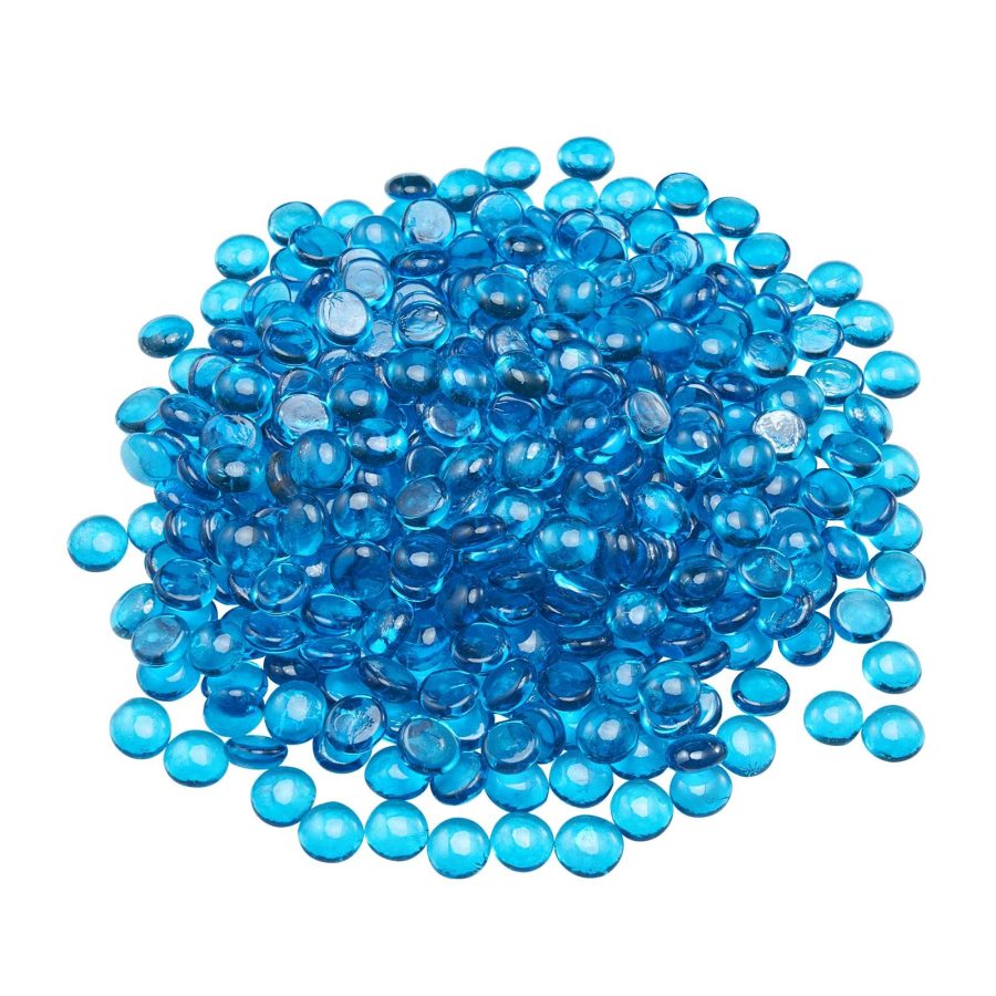 20LBS Fire Glass Beads 3-4-Inch Fireplace Glass Rocks For Firepit Caribbean Blue