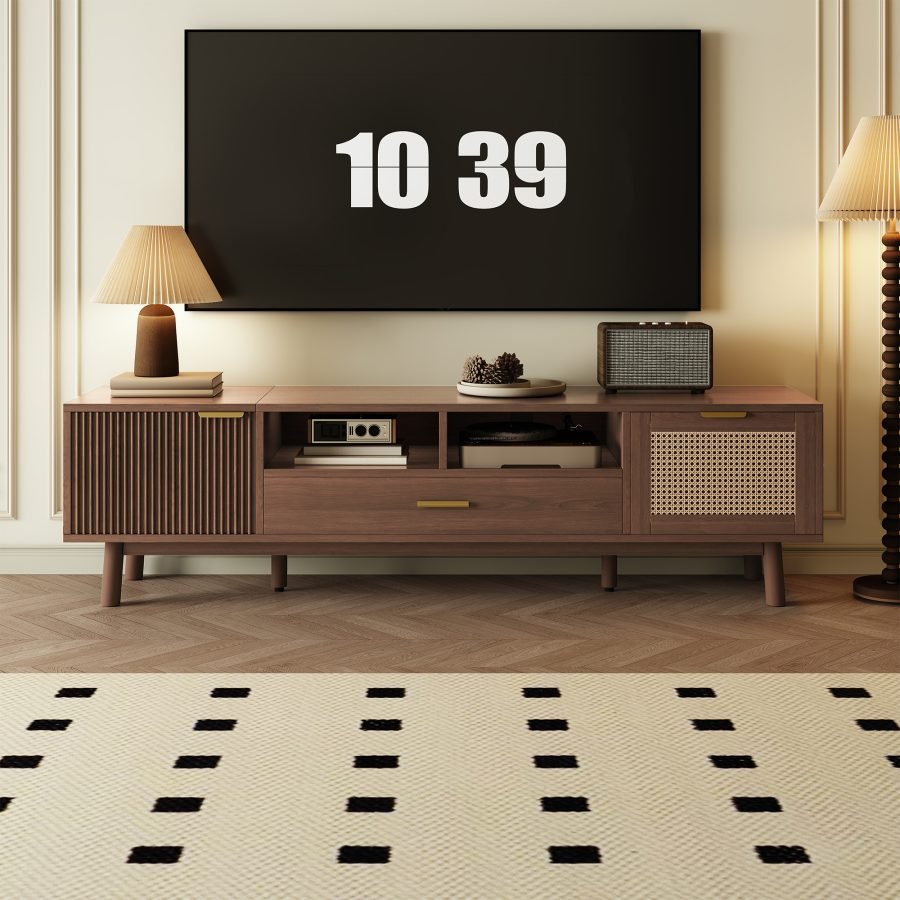 Wood Fashionable TV Stand For 75 TVs, TV Cabinet With Soft-Closing Door And Drop-Down Door Cabinet, Modern TV Consoles For Living Room, Bedroom
