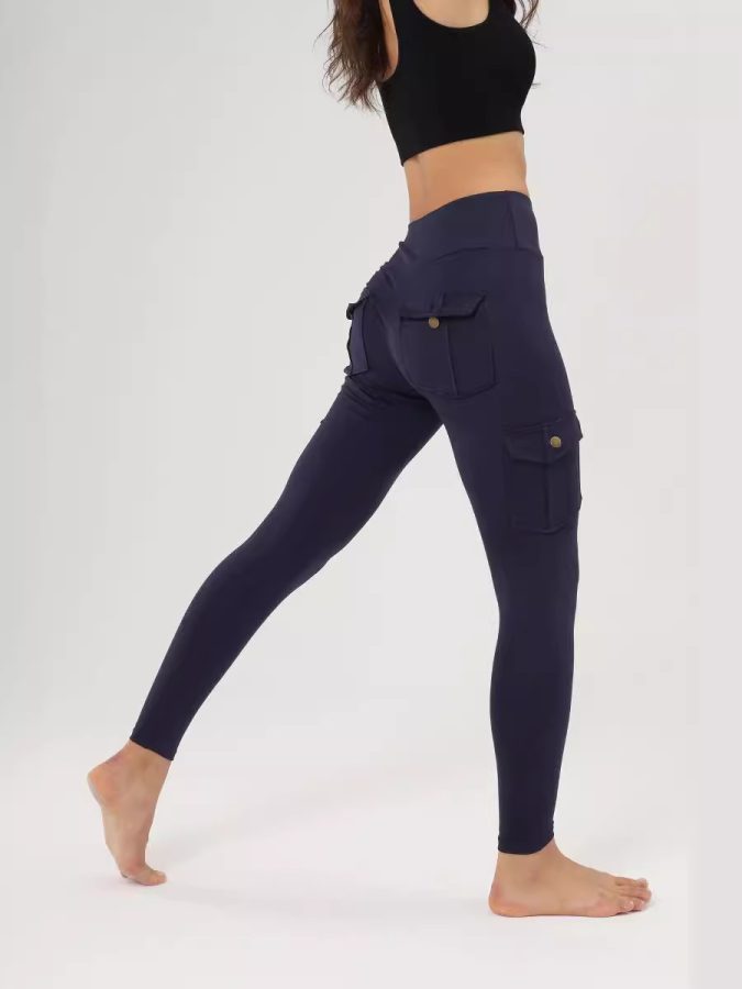 Amazon Wish Cross-border Breathable Hip Lifting Button Pocket Sports Brushed Nude Yoga Slimming Tight Leggings