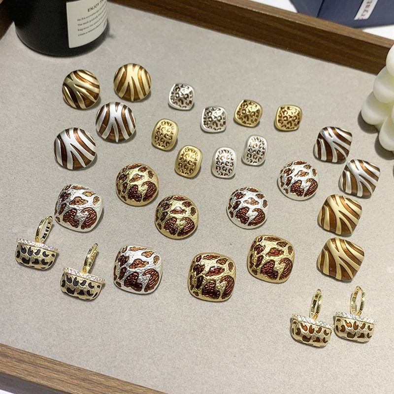 Zebra Patterned Geometric Metal Earrings Are Simple And Niche