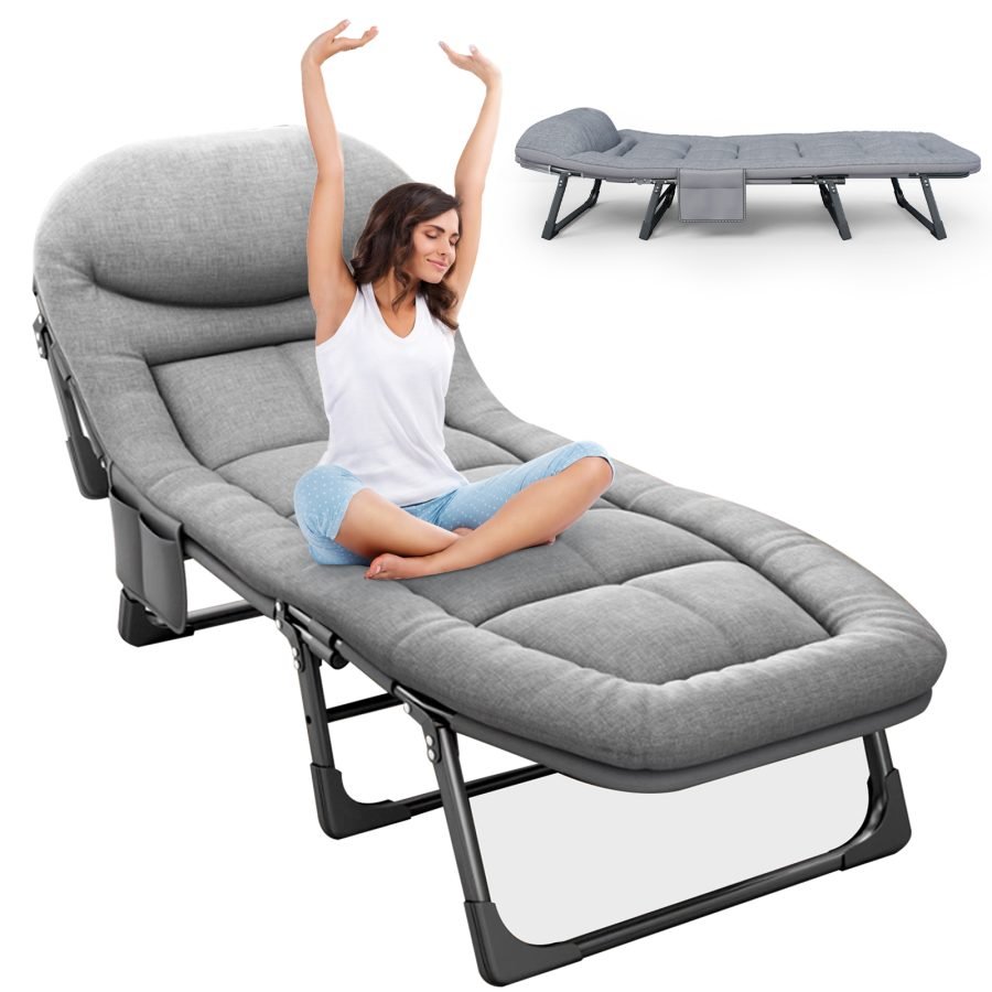 NICEWAY Folding Leisure Chair Serving As Guest Bed With Mattress, Dimension Up To 200 Cm, Load Capacity 250 Kg, Adjustable Backrest, Equipped With Side Pockets And Headrest, Portable For Use In Garden