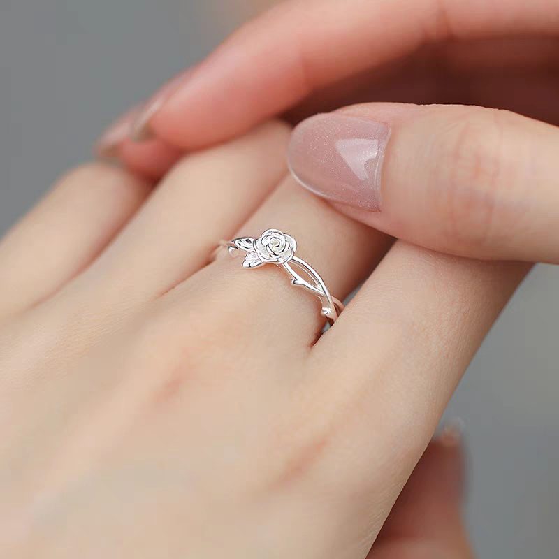 1pc 999 Sterling Silver Rose Open Ring, Delicate Style, Perfect For Daily Wear And Valentine's Gift