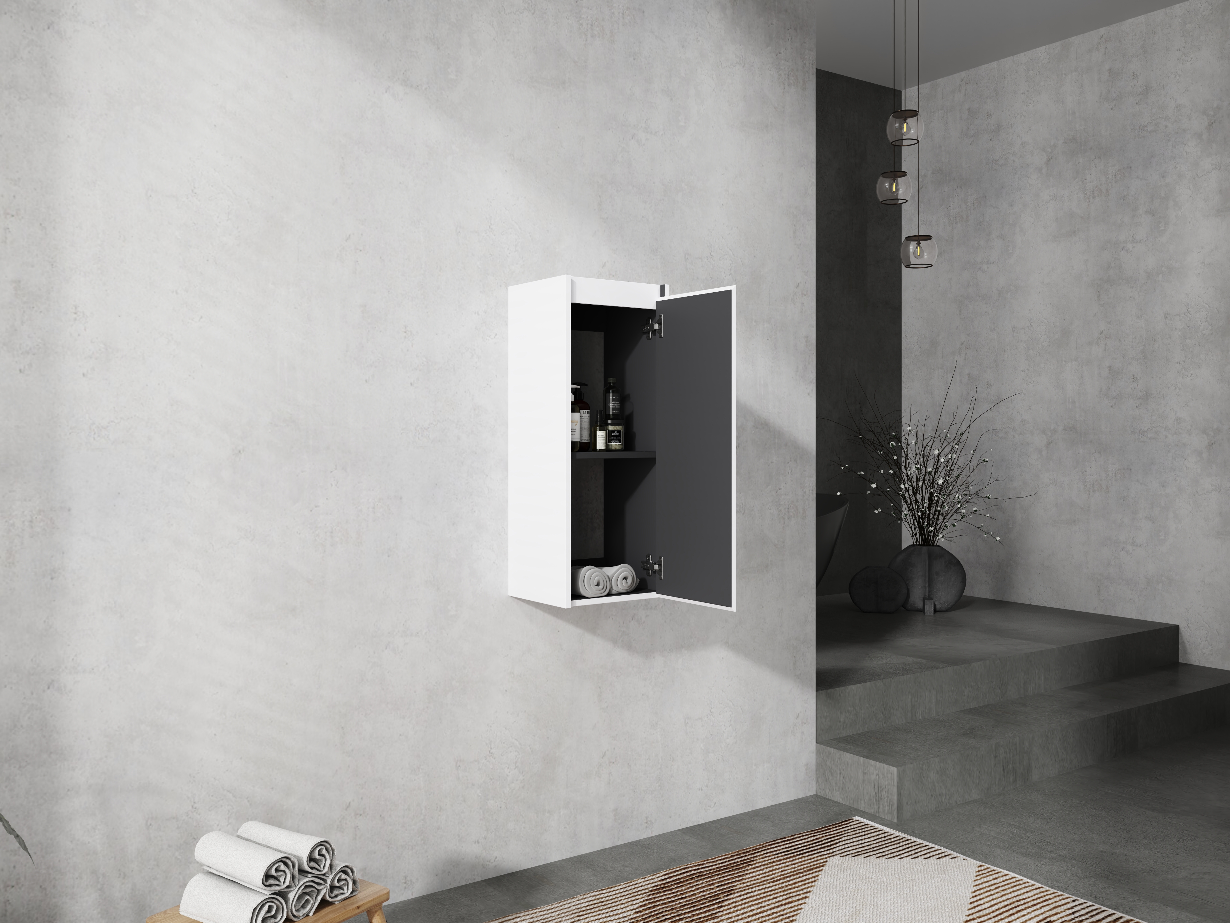 12  Bathroom Side Cabinet Soft Close Doors Float Mounting Design  KD- Packing