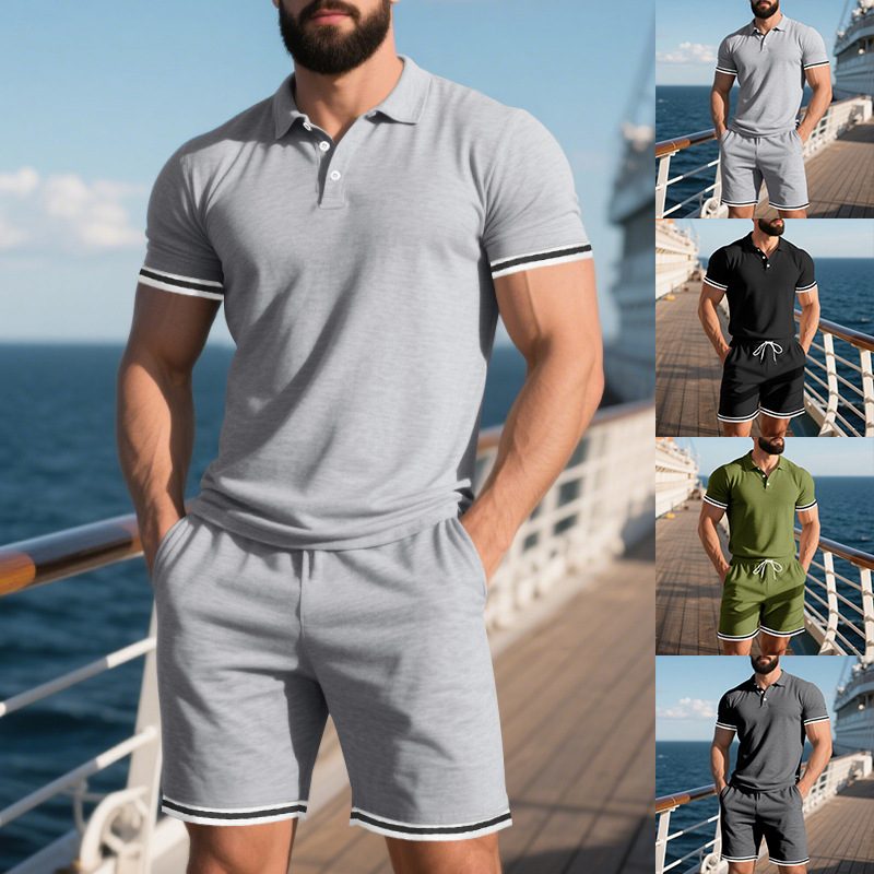 Male Color Blocking Sports And Leisure Teen T-shirt Suit