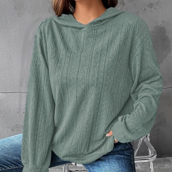 Women's Polyester Hooded Knitted Solid Color Hoodie