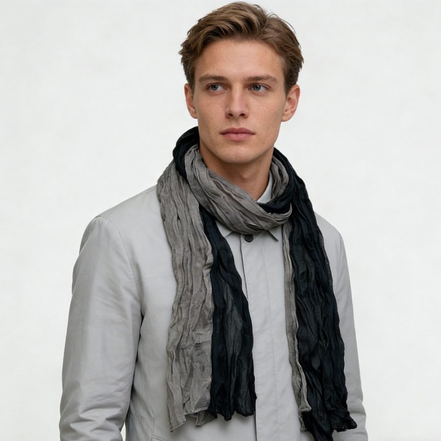 2pcs Textured Casual Scarf ,Khaki Black Crinkle Scarf ,vacation,daily Life,evening Party,Office Appropriate Subtlety For Women Men,for Casual Outfits