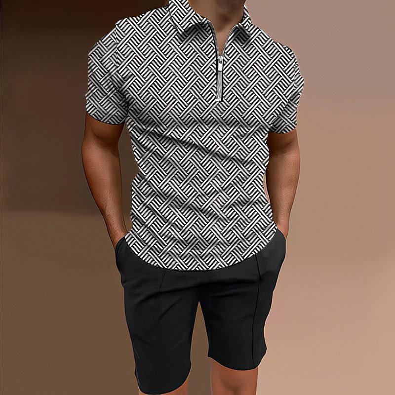Men's Casual Printed Top And Shorts Two-piece Set