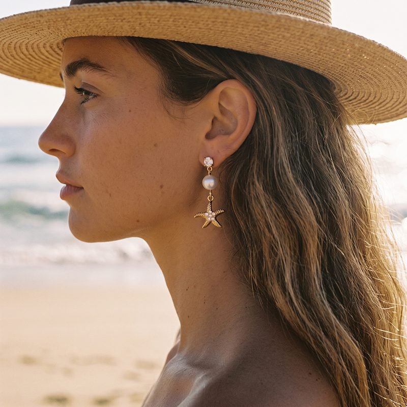 Bohemian High-quality Women's Stainless Steel Starfish-shaped Pearl Earrings