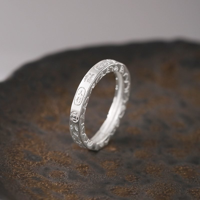 999 Sterling Silver Lucky Ring For Women, New Chinese Style, Fortune Blessing, Good Luck, Adjustable Opening Ring