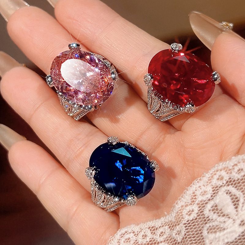 New Fashion Ring With Colorful Gemstones, Blue & Red Corundum, Pink Diamond Inlay, Stylish High-End European And American Style For Women