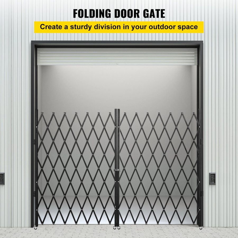 Double Folding Security Gate, 5.1 H X 10.2 W Folding Door Gate, Steel Accordion Security Gate, Flexible Expanding Security Gate, 360 Rolling Barricade Gate, Scissor Gate Or Door With Keys