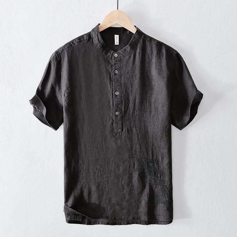 National Men's Embroidered Breathable Solid Color Short Sleeve
