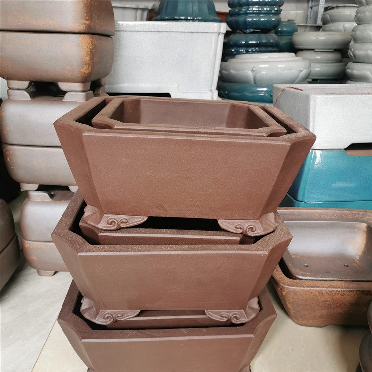 Square Stump Plain Purple Sand Flowerpot