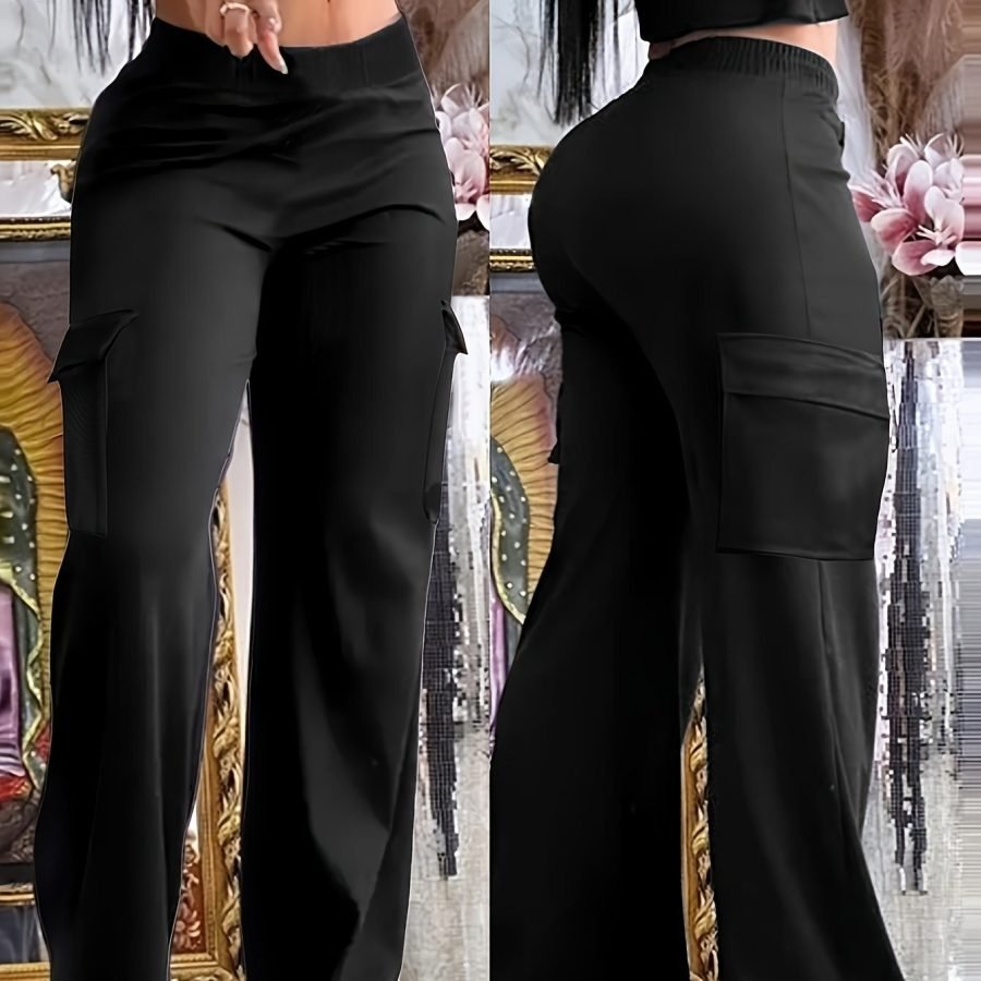 Black Wide Leg Multi-pocket Comfortable Trousers