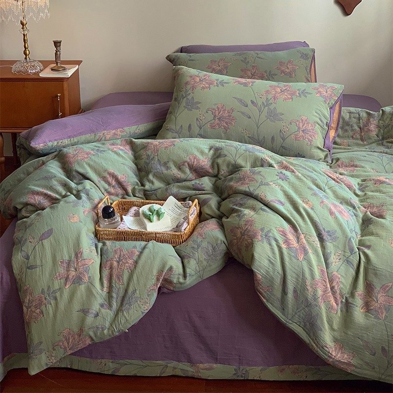 French Yarn-dyed Jacquard Double-layer Yarn Cotton Gauze Four-piece Set