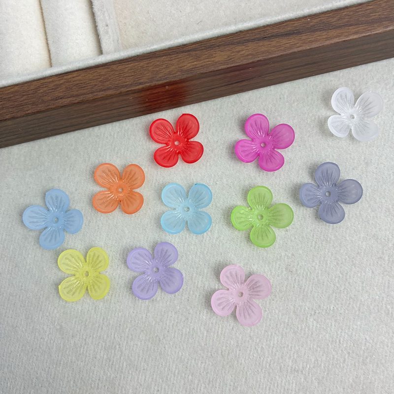 Frosted 4-Petal Acrylic Flower Beads, Center-Hole Striped Blossom Charms For DIY Hanfu Hairpins, Earrings & Pendant Jewelry Making.
