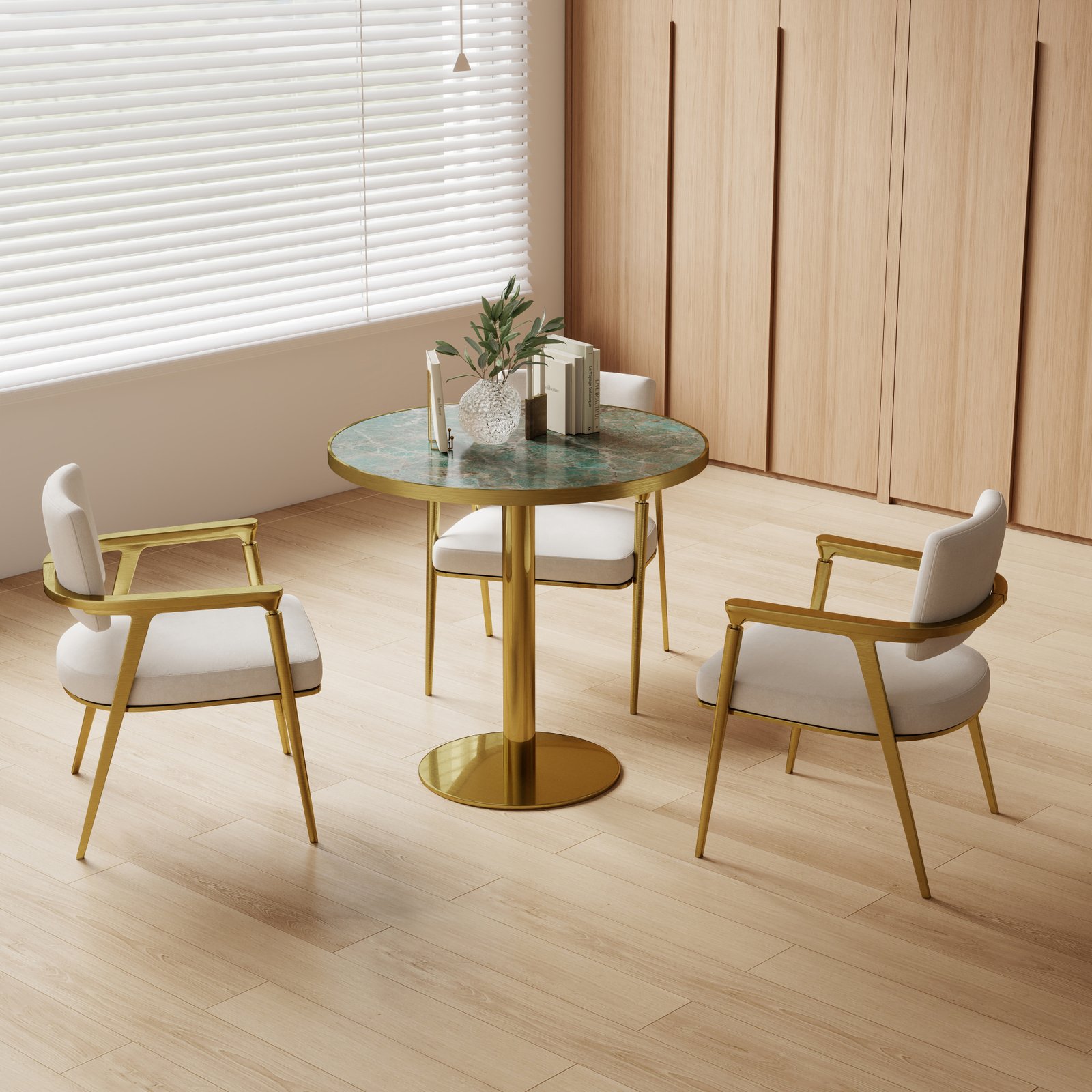 Round Modern Dinning Table 31.5 Inches Bistro Table Tulip Table With Faux Marble Top,Easy Assemble,Sturdy Metal Frame Diameter
