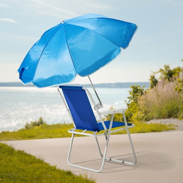 Folding Beach Chair With Umbrella For Adults, Lightweight Porable Camping Chair With 265lbs Capacity For Travel Picnic Concert & Outdoor Activities, Blue