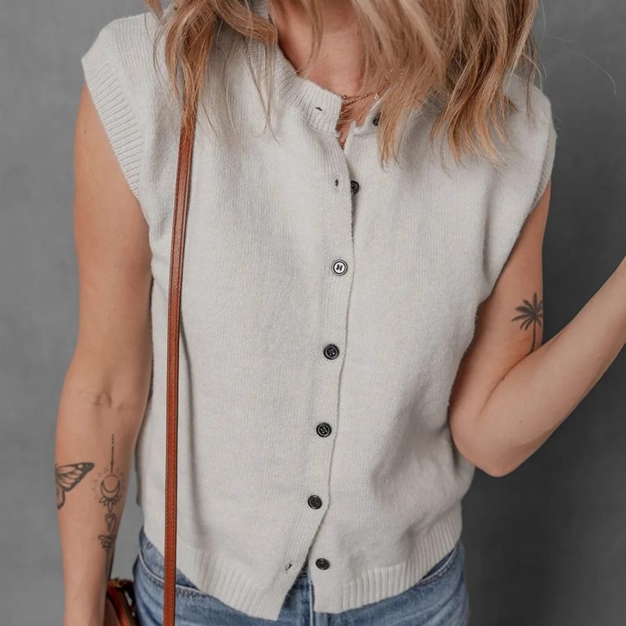 Jet Stream Button Up O Neck Sweater Vest