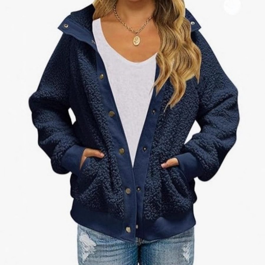 Cardigan Coat Thickened Fleece Pocket Pure Color Warm Keeping Coat For Women