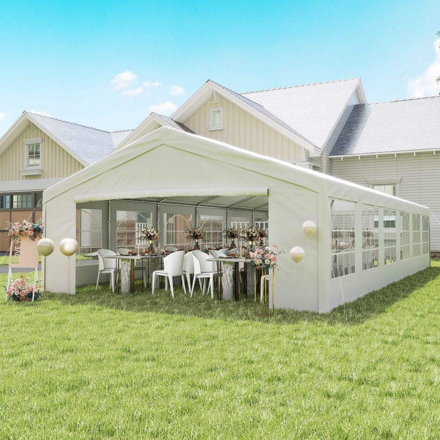 20' X 40' Large Wedding Tent With Removable Protective Sidewalls For Wedding And BBQ And Versatile Uses White