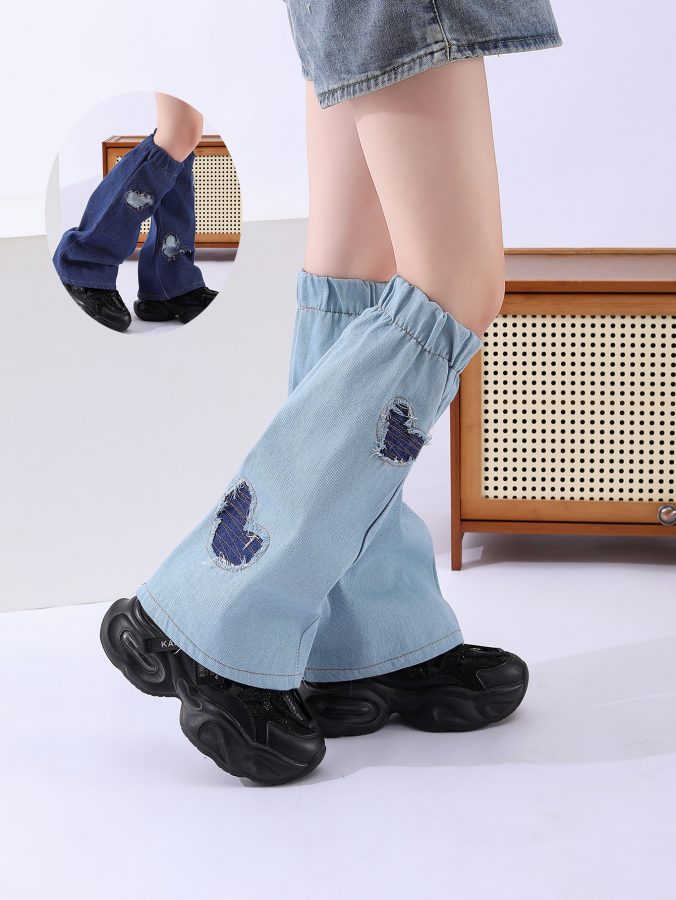 Y2K Denim Polyester Leg Warmers Floor Length Stacked Pants Above Knee Boot Cover Calf Leg Fashion For Girls Women