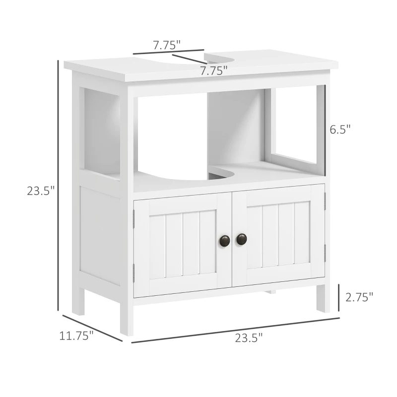 Kleankin Pedestal Sink Storage Cabinet, Bathroom Under Sink Cabinet With 2 Doors And Open Shelf, Bathroom Vanity, White