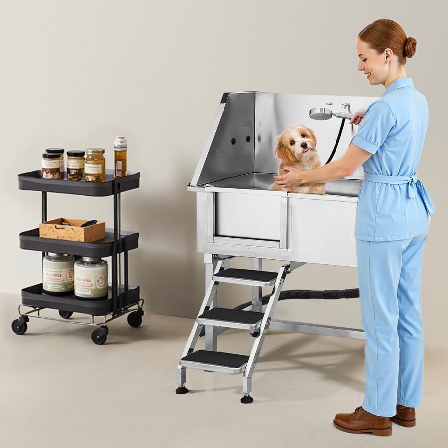 38 Dog Grooming Bath Tub Stainless Steel W Stairs Faucet Left Door