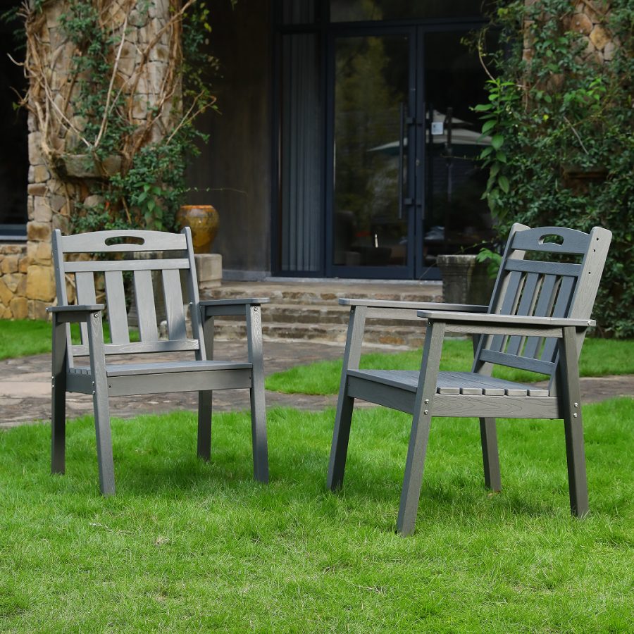 HDPE Outdoor Terrace Dining Chair Set, Low Maintenance - For Gardens, Backyards, And Decks - Grey Vertical Backrest