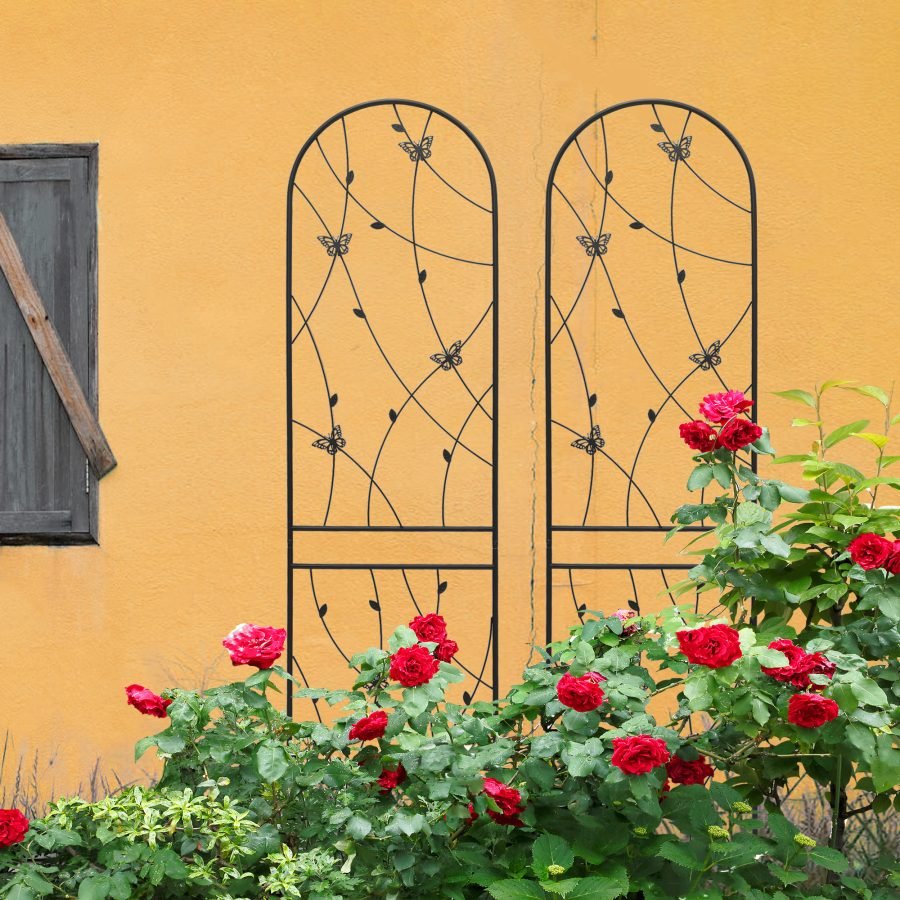2 Pack Metal Garden Trellis 86.7  X 19.7  Rustproof Trellis For Climbing Plants Outdoor Flower Support Butterfly Deco Black