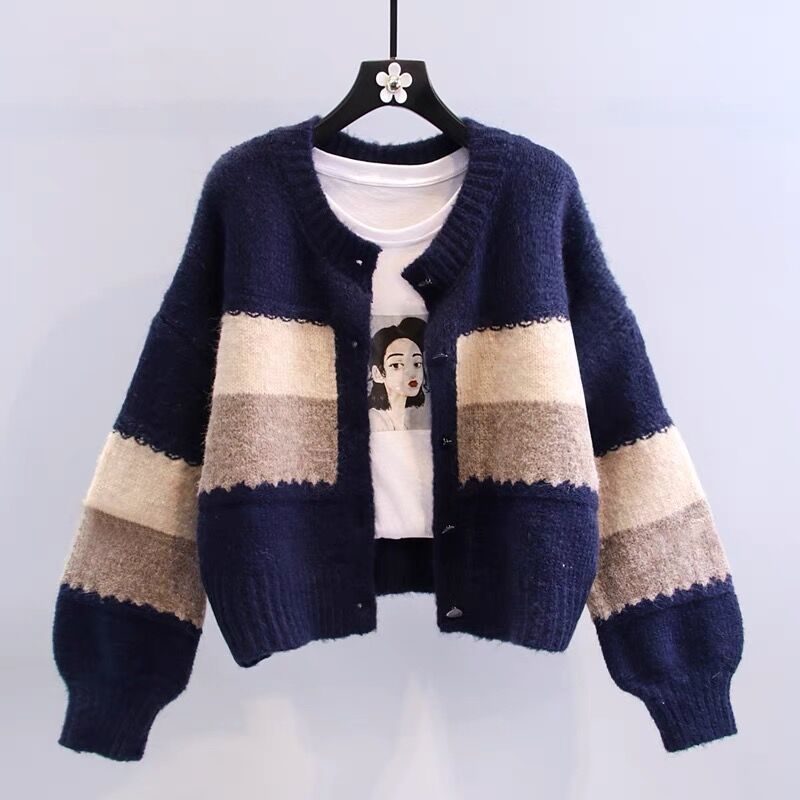 Short Spring And Autumn Knitted Retro College Style Round Neck Sweater